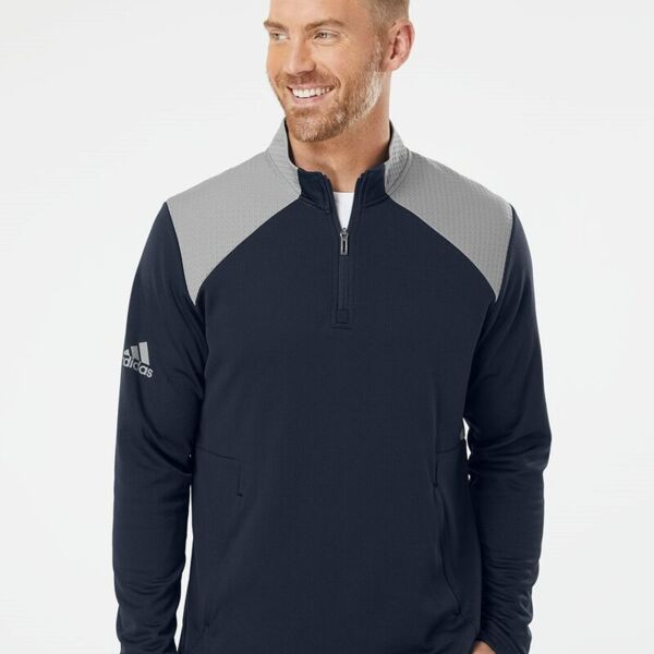 Adidas Men's Textured Mixed Media Quarter-Zip Pullover A532 Men's Textured Mixed Media Quarter-Zip Pullover Thumbnail